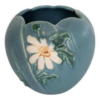 1960s Weller Pottery Blue Daisy Art Vase For Sale