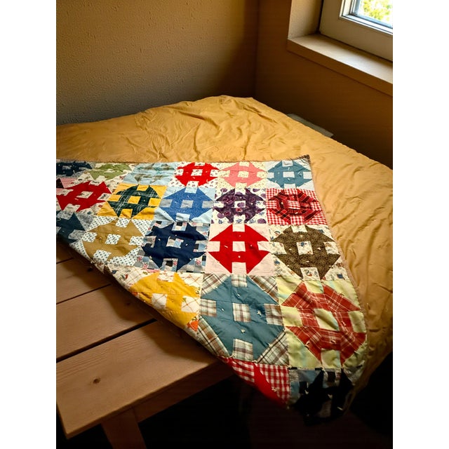 Farmhouse Antique Handmade Patchwork Quilt-King Size-Vintage Americana-Farmhouse-Bedspread For Sale - Image 3 of 10