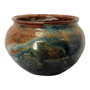 Vintage Artist Pottery Small Curvy Pot With Earth Glazed Effect