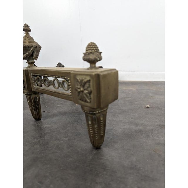 2000 - 2009 Louis XVI Style Brass Andirons with Fire Pots, Set of 2 For Sale - Image 5 of 8