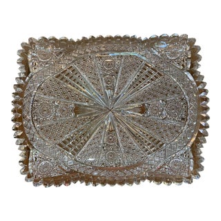 Antique Cut Glass Rectangular Tray For Sale