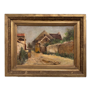19th Century French Oil on Canvas Barn and Village