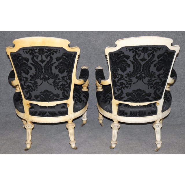 Pair Napoleonic Painted and Carved Armchairs For Sale - Image 4 of 8