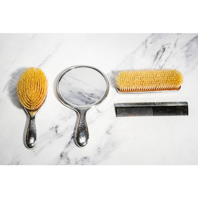 Stunning Antique Japanese Sterling Silver Vanity Set Okubo Hand Hammered Dressing Table Set Brush Comb Mirror Luxury Home Decor For Sale - Image 17 of 18