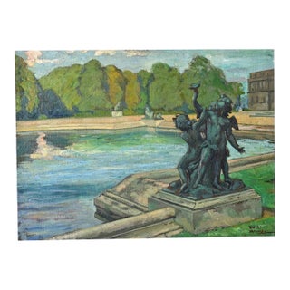 French Vintage Robert Mahias Painting, Versailles Fountain For Sale