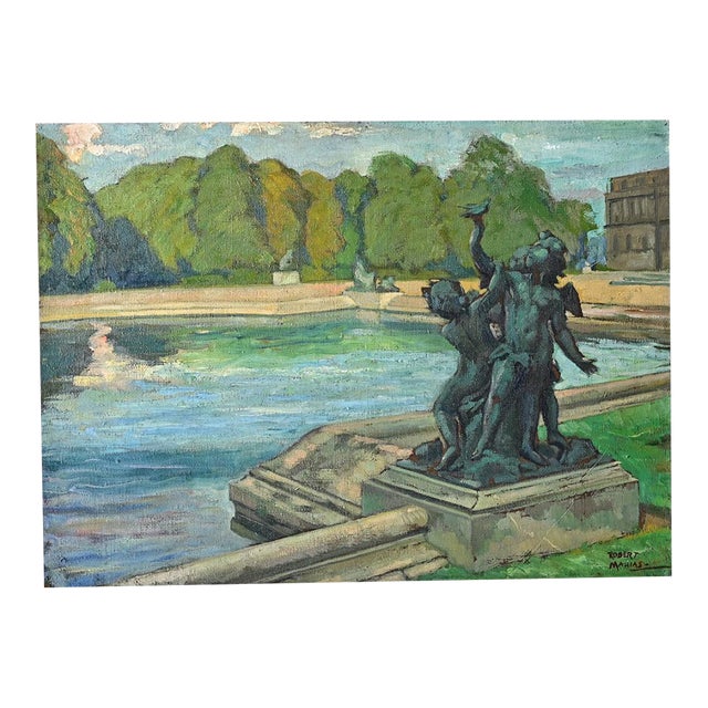 French Vintage Robert Mahias Painting, Versailles Fountain For Sale