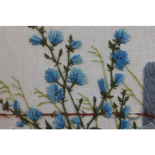 1960s Vintage Hand Stitched Yarn Art "Barbed Wire With Wild Flowers" Wall Art For Sale - Image 5 of 8