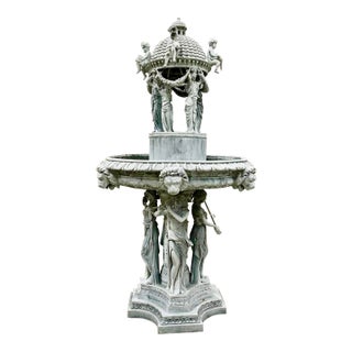 Monumental, Neoclassical-Style Bronze Garden Fountain Featuring Detailed Classical Figures and Mythological Elements For Sale