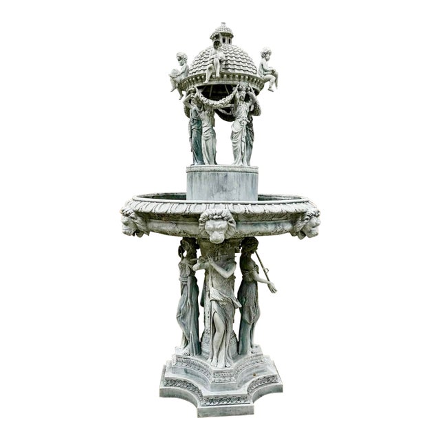 Monumental, Neoclassical-Style Bronze Garden Fountain Featuring Detailed Classical Figures and Mythological Elements For Sale