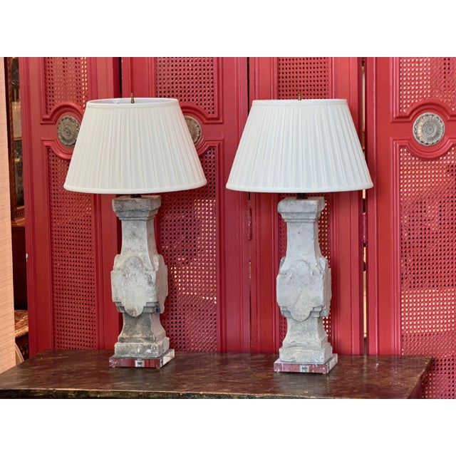 Mid 20th Century Mid 20th Century Stone Baluster Lamps on Lucite Bases - a Pair For Sale - Image 5 of 12