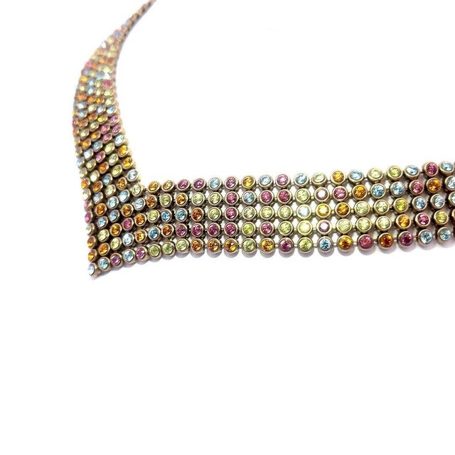 Late 20th Century Gold 14k Collar Necklace Wide Multicolor Gemstone Yellow Gold For Sale - Image 5 of 8