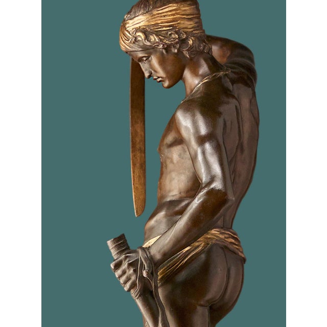 Anthonin Mercié & Barbedienne, David Against Goliath, 1800s, Bronze on Marble For Sale - Image 15 of 15