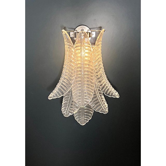 Glass Vintage Murano Trasparent Felci Wall Sconces, 1990s, Set of 2 For Sale - Image 7 of 17