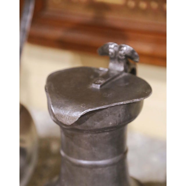 Silver 19th Century French Pewter Lidded Measures With Chain Handles, Set of Six For Sale - Image 8 of 15