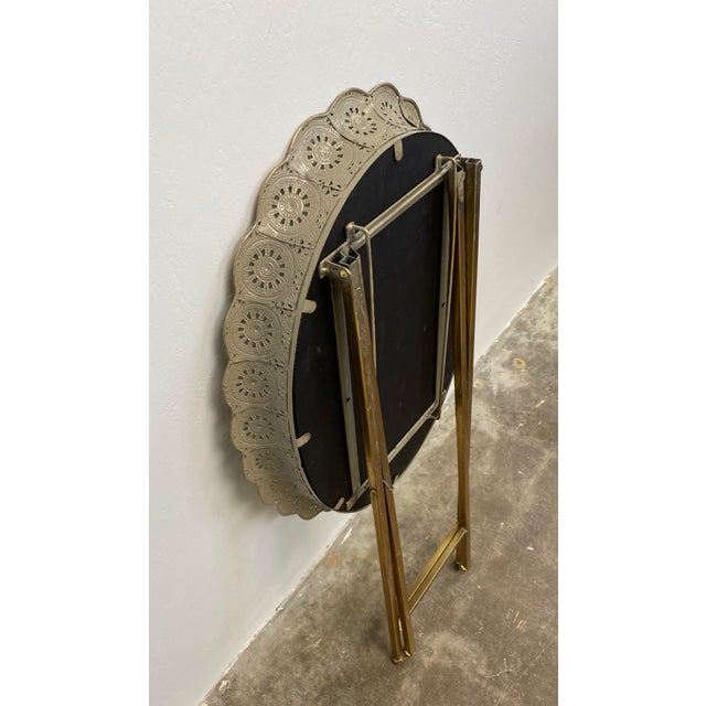 Gold Metal Oval Filigree Mirrored Folding Accent Table Chairish