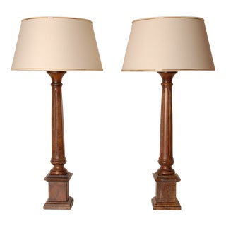 Vintage Neoclassical Traditional Georgian Table Lamps with Red Rouge Marble Columns, 1970s, Set of 2 For Sale
