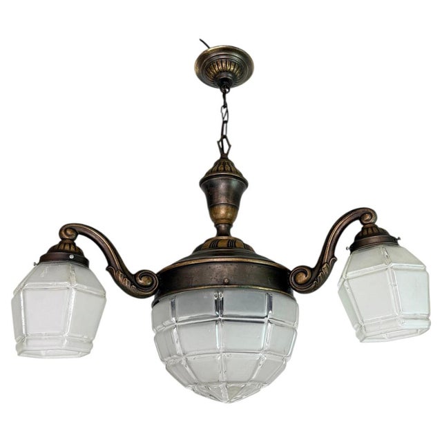 Vienna Secession Hanging Lamp in Brass and Glass, 1900 For Sale - Image 11 of 11