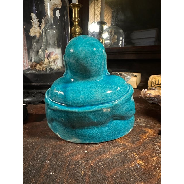 Early 18th Century Ceramic Buddha Kangxi (1662-1722) Turquoise Glaze Qing K’ang Hsi Celestial Blue For Sale - Image 5 of 7