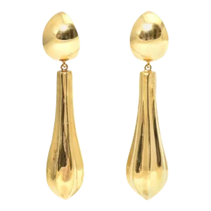 Very Long Dangling Tear Drop Gold Earrings - 2 Pieces