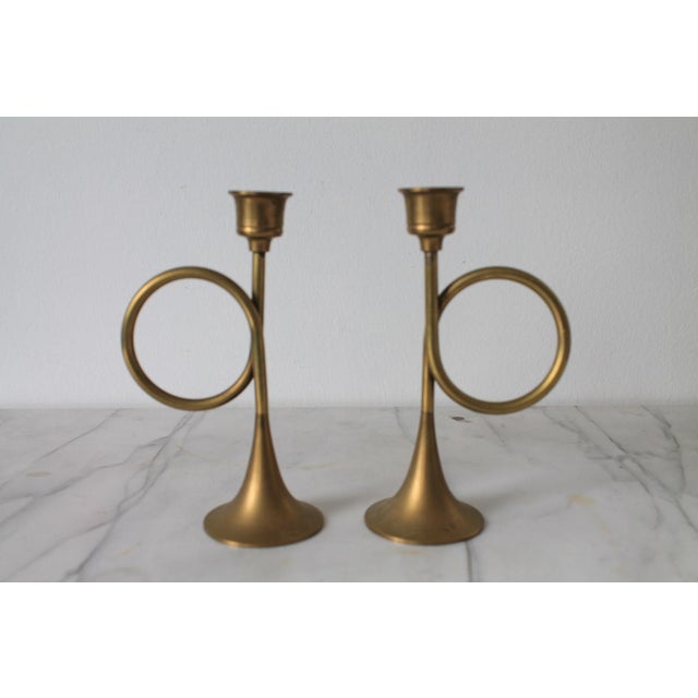 Mid-Century Modern Vintage Brass Trumpet Candle Holders For Sale - Image 3 of 6