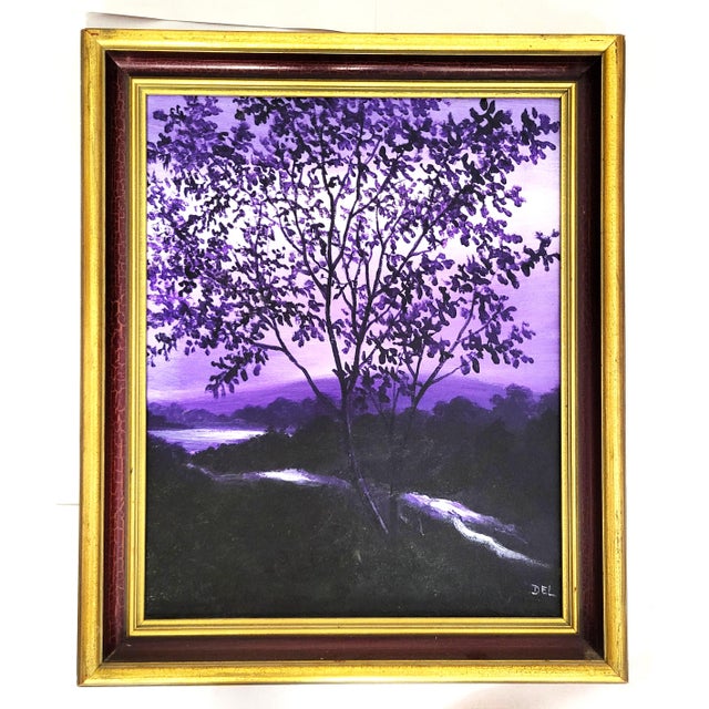 Vintage American 20th C Framed Oil Painting Nocturnal Landscape River & Forest For Sale - Image 9 of 16