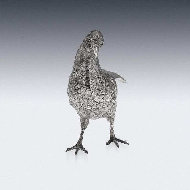 Antique German Silver Pheasant Statues, 1900, Set of 2 For Sale - Image 12 of 18