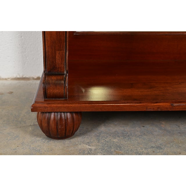Brown Ethan Allen French Empire Carved Cherry Wood Marble Top Console Table With Mirrored Back For Sale - Image 8 of 14
