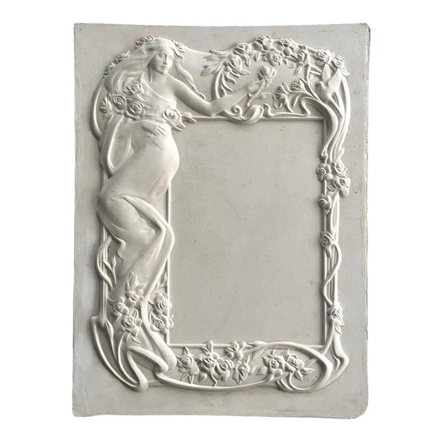 Art Nouveau Plaster Figurative Bas-Relief Plaque/Style of Mucha/Klimt For Sale