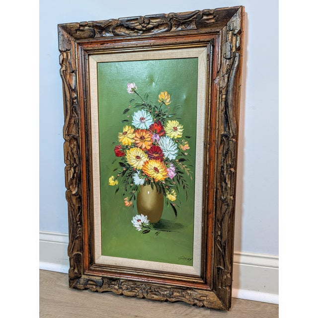 Mid 20th Century Mid-Century Vintage Impressionist Floral Still Life Painting Signed "Garry" – Framed For Sale - Image 5 of 9