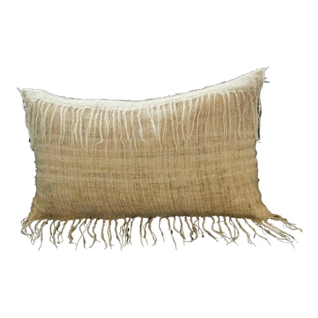 Alpine Handmade Oatmeal Mohair Pillow With Fringe For Sale