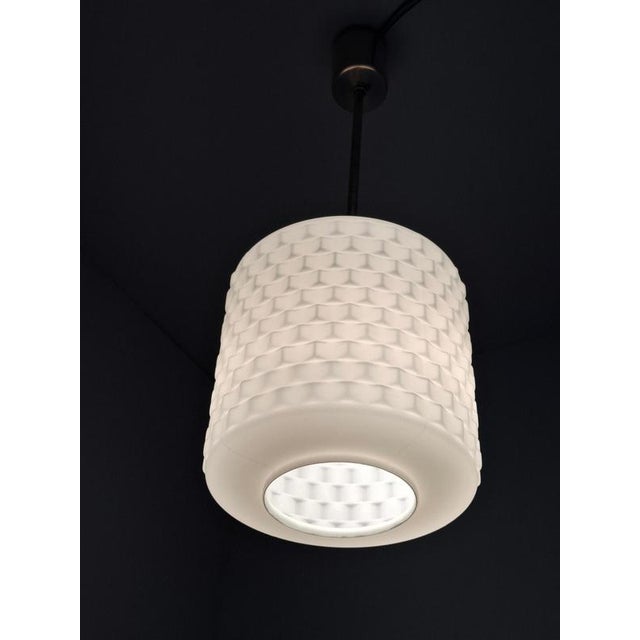 1970s Mid-Century Modern Pendant Lamp in Textured Glass and Brass, Czechoslovakia, 1970s For Sale - Image 5 of 18