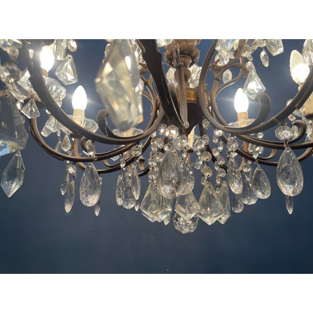 Vintage Bronze Crystal Chandelier 15 Lights, 1950s For Sale - Image 8 of 13