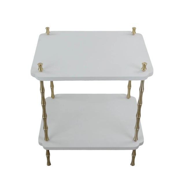 Early 21st Century Wood and Brass Faux Bamboo Legs White Sofa Side Table, For Sale - Image 5 of 10