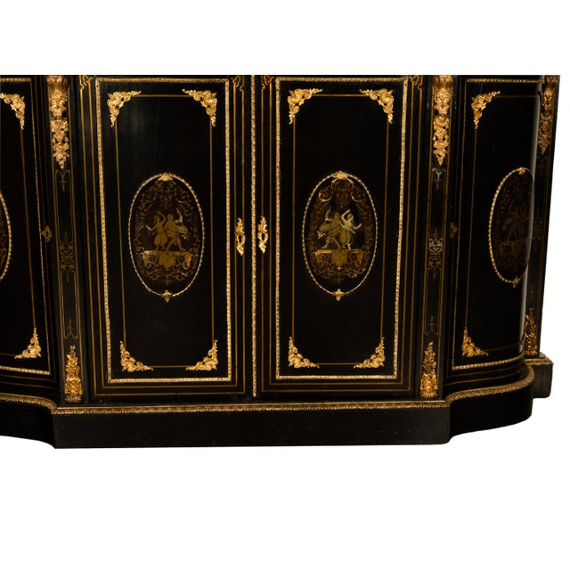 19th Century French Napoleon III Ormolu & Marble Ebonized Cabinet Sideboard 1860 For Sale - Image 14 of 17