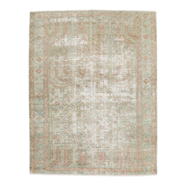 Antique Zabihi Collection Worn Persian Small Square Rug - 3'7" x 4'4" For Sale