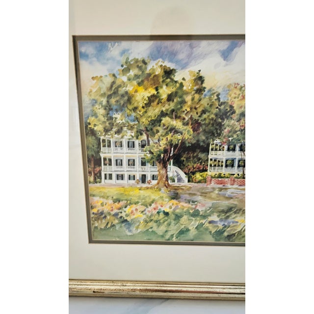 Shabby Chic Vintage 1990s 'Low Country Bed and Breakfast' - Carolina - Americana - Watercolor Painting Print by Barbara Shipman, Matted & Framed For Sale - Image 3 of 10