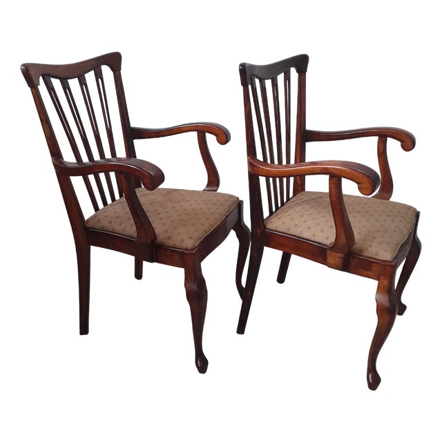 Queen Anne Style Armchairs, Set of 2 For Sale