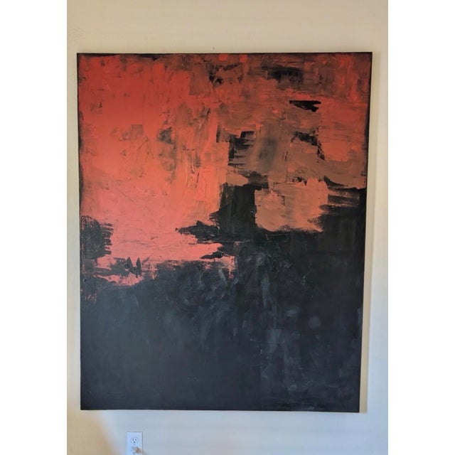 Large Abstract Mixed Media Painting in Red & Black by Kathyrn Henneman, 60” X 48” For Sale In Phoenix - Image 6 of 7