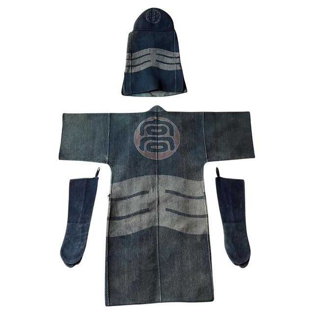 A rare four-piece Japanese Fireman's assemble (Shobosho uniform) woven with heavy cotton and decorated with stencil resist...