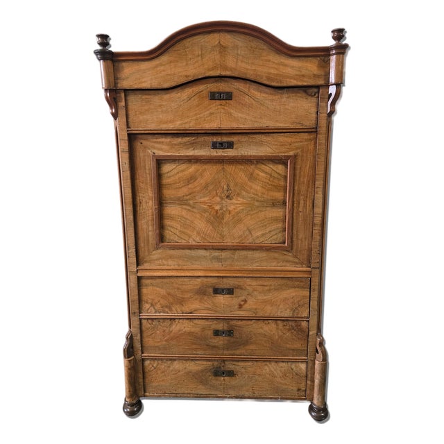 19th Century Biedermeier Walnut Secretary Cabinet With Fitted Interior For Sale