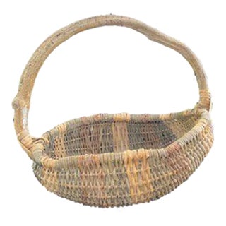 1980s Rustic Gathering Basket with Bentwood Handle For Sale