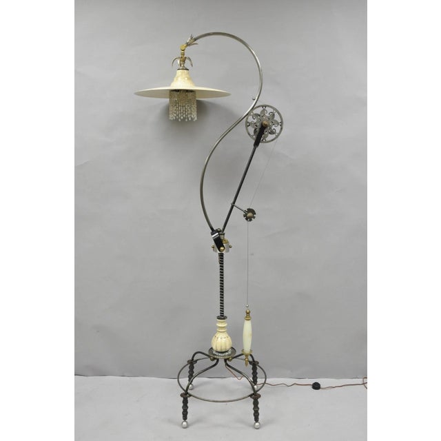 Victorian Vintage Retro Steampunk Adjustable Cantilever Pulley Victorian Floor Lamp For Sale - Image 3 of 18