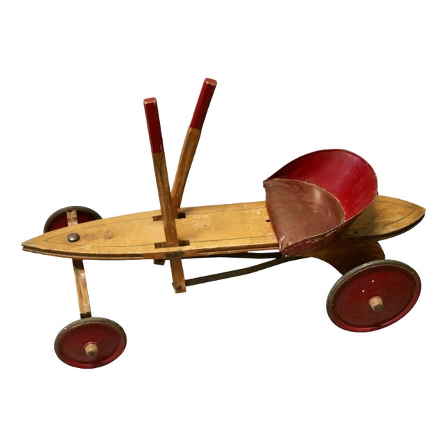 Antique Wooden Hand Operated Childrens Tricycle Car from Periclès, 1930s For Sale
