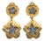 Vintage French Gilded Floral Drop Earrings with Iridescent Pavé Crystals, 1980s, Set of 2 For Sale