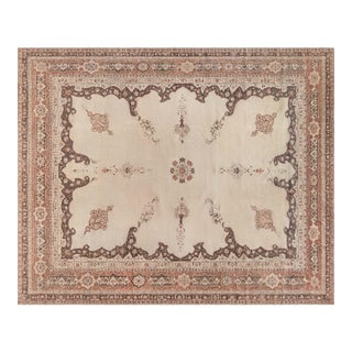 Antique Indian Amritsar Handwoven Wool Camel and Brown Rug For Sale