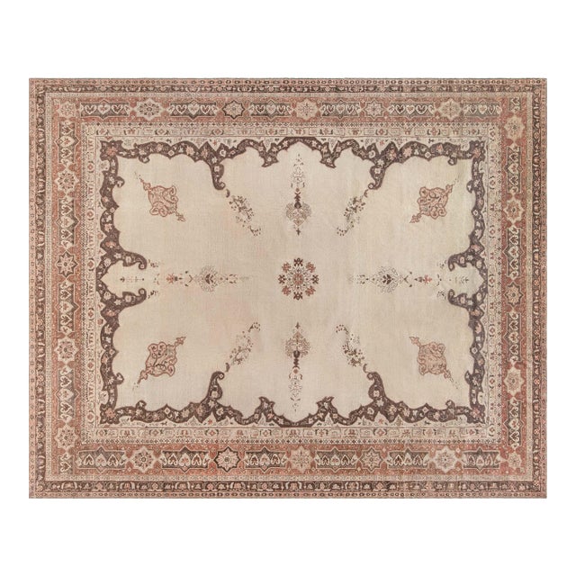 Antique Indian Amritsar Handwoven Wool Camel and Brown Rug For Sale