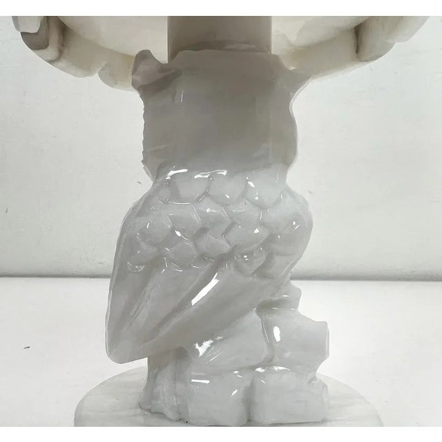 Ivory Small Alabaster Owl Table Lamp, 1970s For Sale - Image 8 of 12