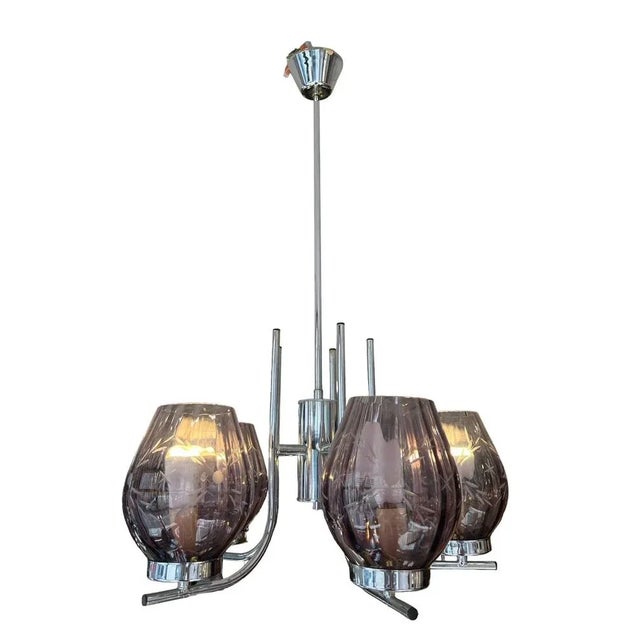 Glass Art Deco 5-Light Chandelier, 1950s For Sale - Image 7 of 9