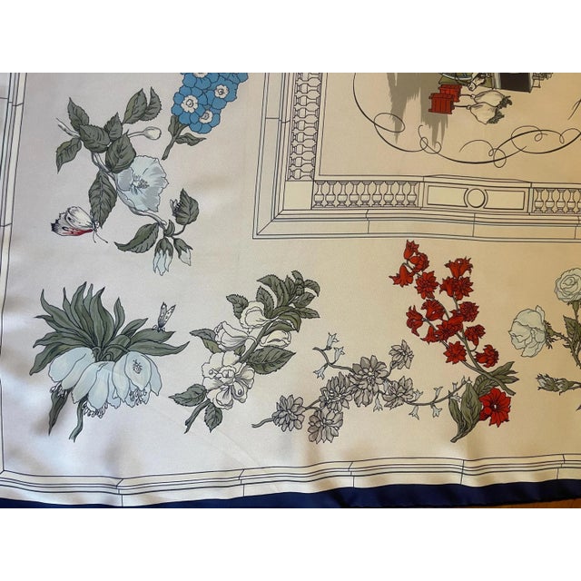 White Hermès Scarf “Quai Aux Fleurs” For Sale - Image 8 of 10