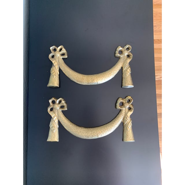 French Vintage Solid Brass Wall Swags- a Pair For Sale - Image 3 of 5